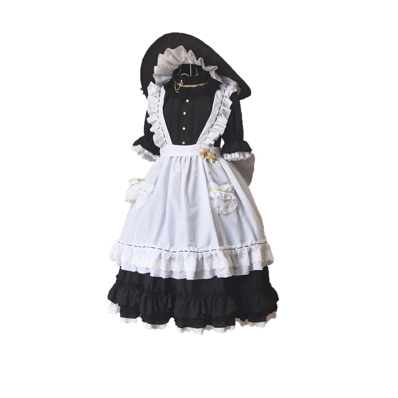 

Touhou Project Kirisame Marisa Apron Dress Maid Uniform Cosplay Costumes with hat