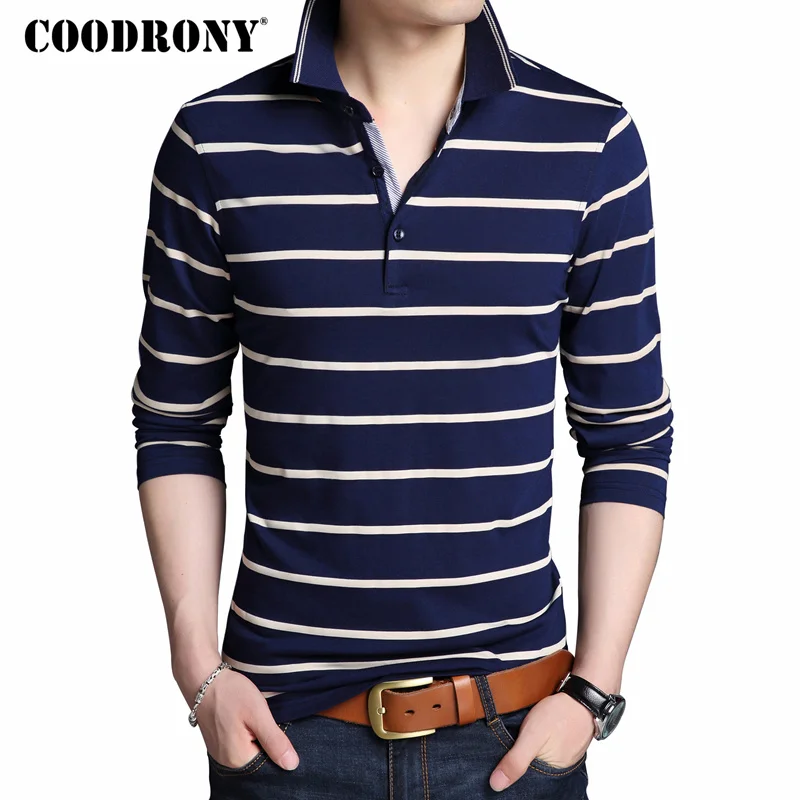 

COODRONY T Shirt Men Brand Clothes 2019 Autumn New Long Sleeve T-Shirt Men Cotton Tee Shirt Homme Casual Striped Tshirt Top 8614