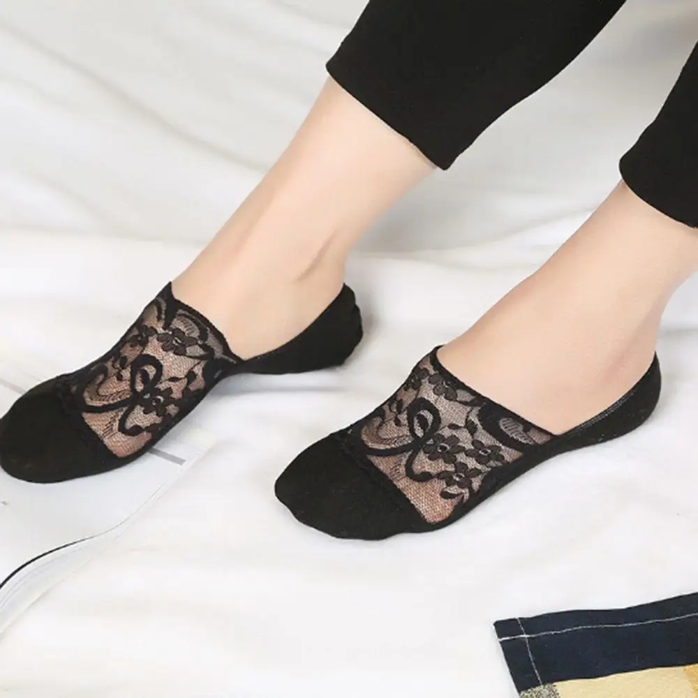 

Transparent Short Lace Socks Women Summer Hollow Out Boat Socks Slippers Female Soft Low Invisible Socks Ped
