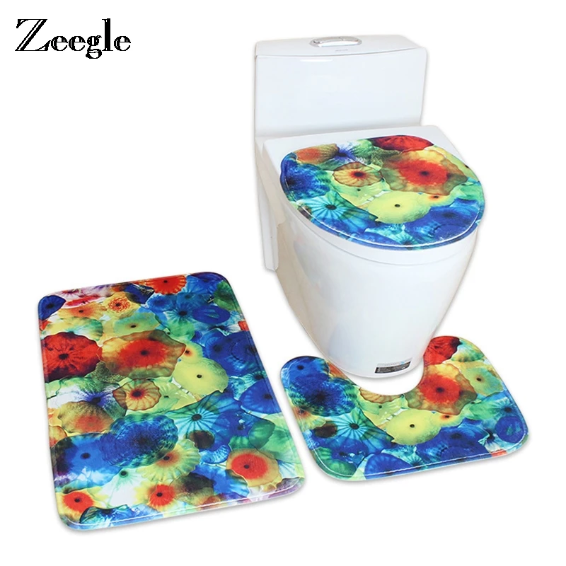 Zeegle 3 шт. ковер Ванная комната 3D цветочным узором Впитывающий Коврик для ванны