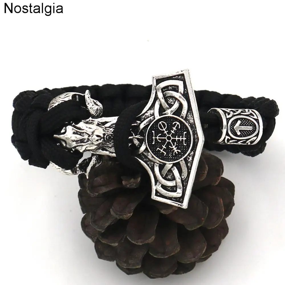 Мужской браслет WICCA RAM Charm Nordic Goat Thor Hammer женский ювелирный Vikingo с бусинами Runic DIY