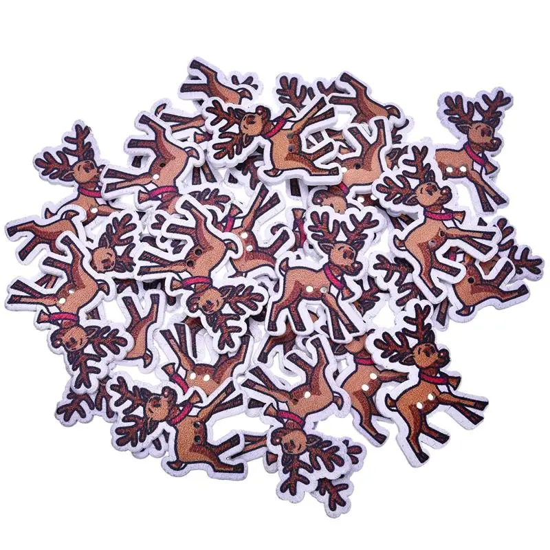 

50Pcs Kawaii Deer Animal Shaoed Wood Button Sewing Accessories Decorative Wooden Buttons For Clothing DIY Craft 39*25mm