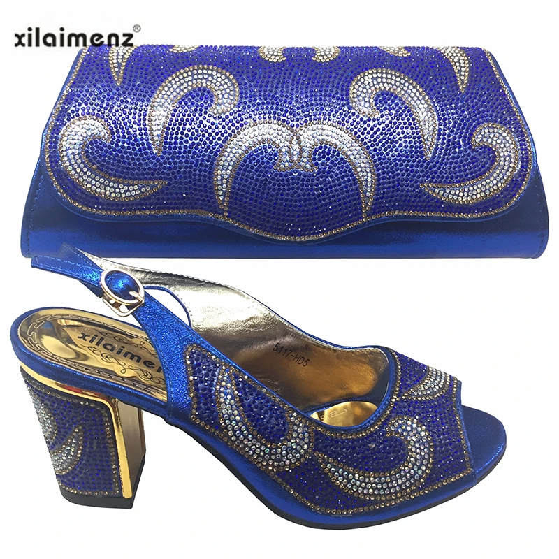 

Blue Color Shoes And Bag To Match Set African High Heels Party Shoes And Bag Set 2019 Special Style For Wedding Dress