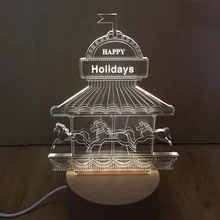 11 видов Букового дерева база usb led 3D иллюзия Лампа Эйфелева башня/карусель/Пегас ночной Светильник для детей подарок спальня настольная лампа