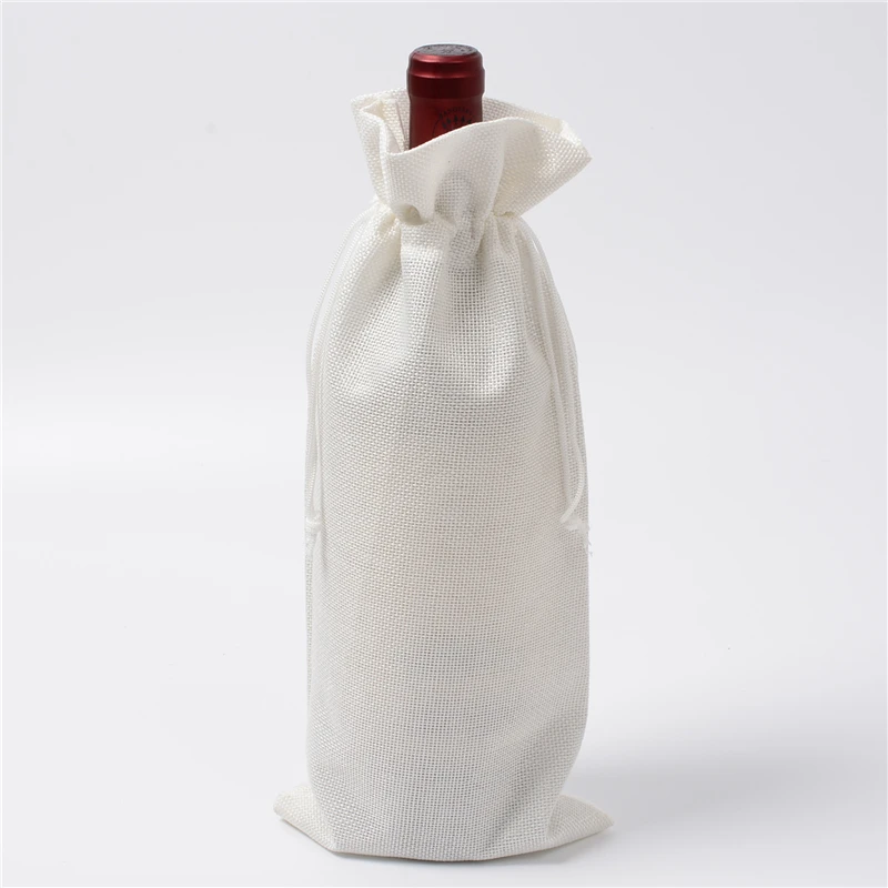 1 pc 15*35cm Rustic Jute Burlap Wine Drawstring Bags Wine Bottle Covers Reusable Bottle Wrap Gift Package Wine Bags