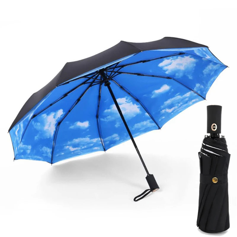 Double Layer Automatic Folding Umbrella For Men Women 10 Ribs Windproof