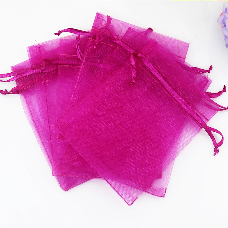 30x40cm (11.8"x15.7") 50pcs Hot Pink Organza Bag Large Wedding Jewelry
