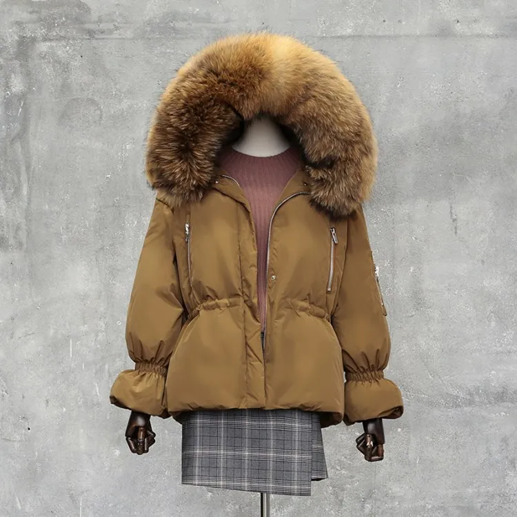 Fitaylor 2019 kobiet zimowe kurtki biała kaczka w dół duży naturalny szop futro hooded Parkas Slim ciepłe female płaszcz Snow Outwear -