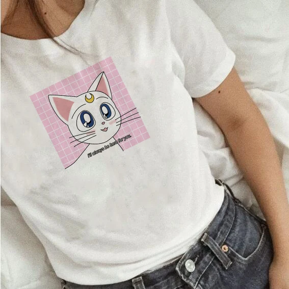 

Kawaii Sailor Moon T-shirt Harajuku Cute Sailor Moon Cat Cartoon Print Women O-Neck TShirts Summer Fashion Graphic Tumblr Shirt