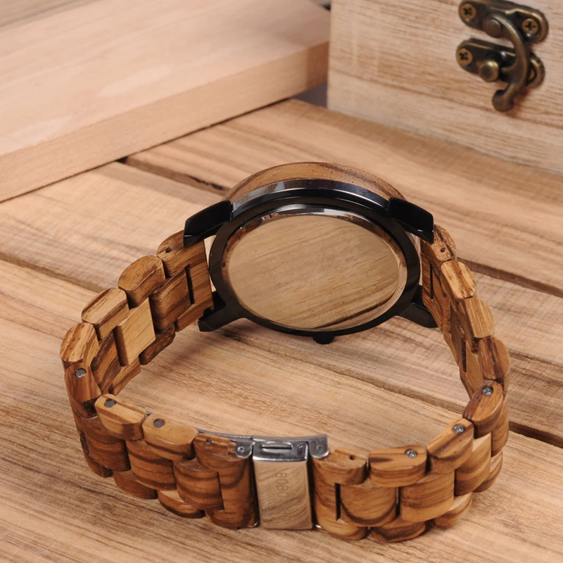 BOBO BIRD Antique Mens Wood Watches Steel Case Wooden Bezel Wristwatch with Wooden Band in Gift Box