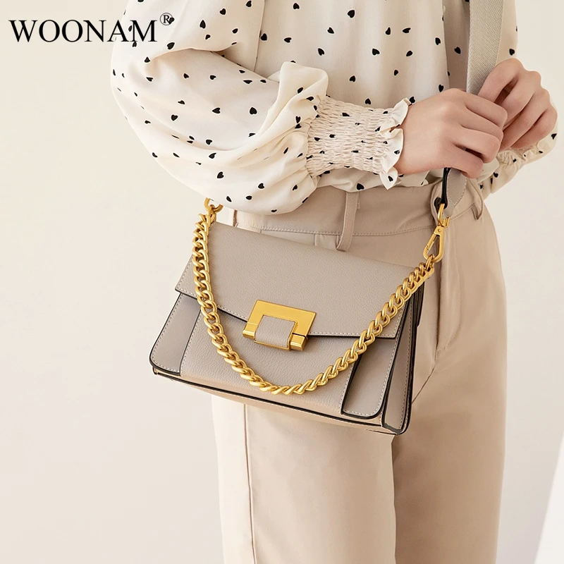 

WOONAM Women Designer Fashion Handbag Top Hide Genuine Calf Leather Chain Handle Satchel Shoulder Cross Body Bag WB920