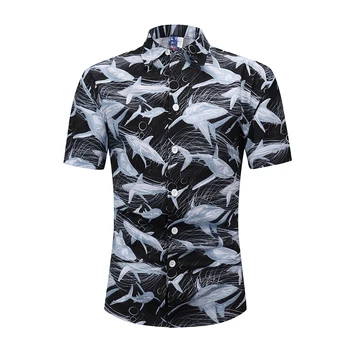 

Men Loose Hip Hop Shirt Male Casual Camisa masculina whale Printed short sleeve Shirt Couple Beach chemise homme