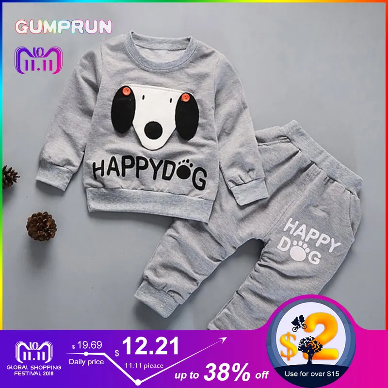 

fashion Kids Winter Clothes Happy Dog Print boys clothes long sleeve Children Clothing set warm Girl Winter Clothes For Kids