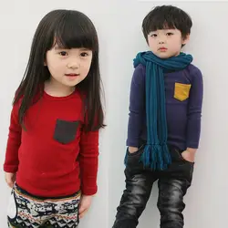 CN весна и осень детская одежда однотонные хлопковые с длинным рукавом Детская рубашка мода мальчиков и футболка для девочек