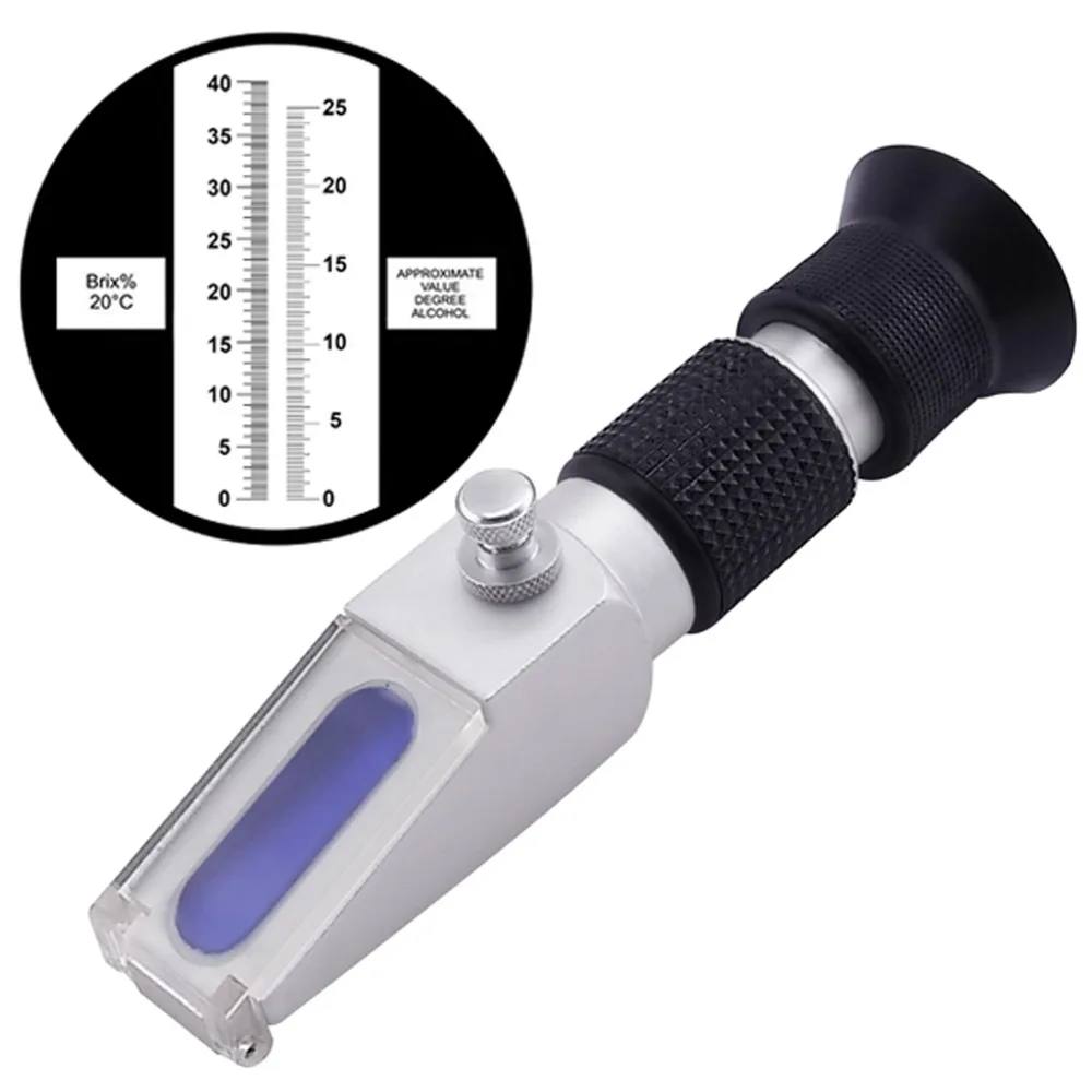 

NEW DESIGN Portable Hand-held Grape Wine Alcohol Refractometer Brix 0-40% + Built-in ATC Compensation Range