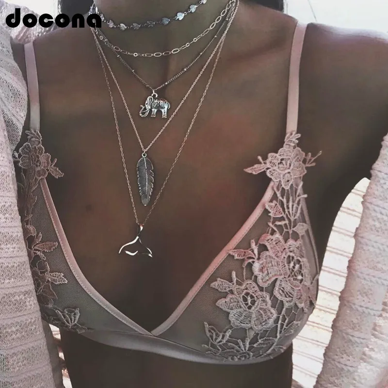 

Docona Bohemian Elephant Leaf Tail Layered Necklaces for Women Metal Silver Pendant Necklace Boho Jewelry Collars 5045