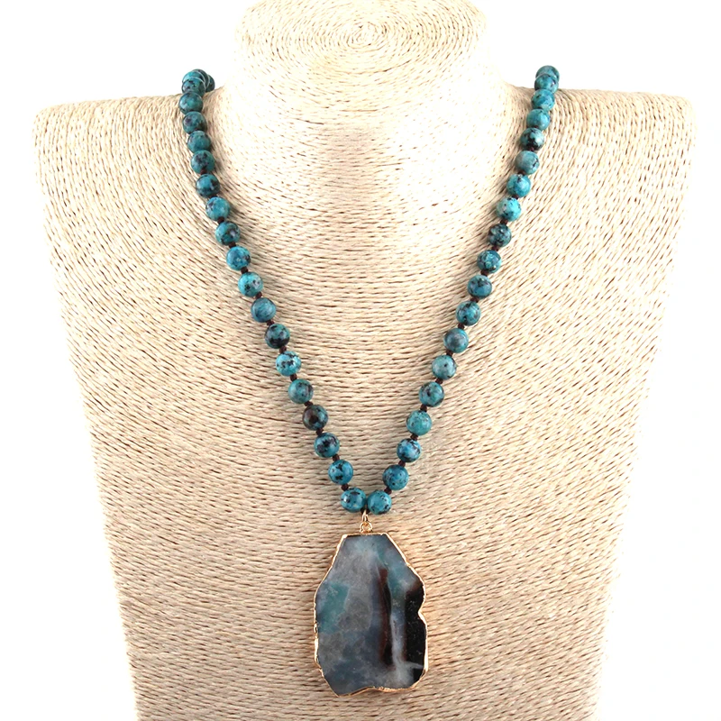 

Free Shipping Fashion Bohemian Tribal Jewelry Semi Precious Stones Long Knotted Women Ethnic Pendant Necklaces