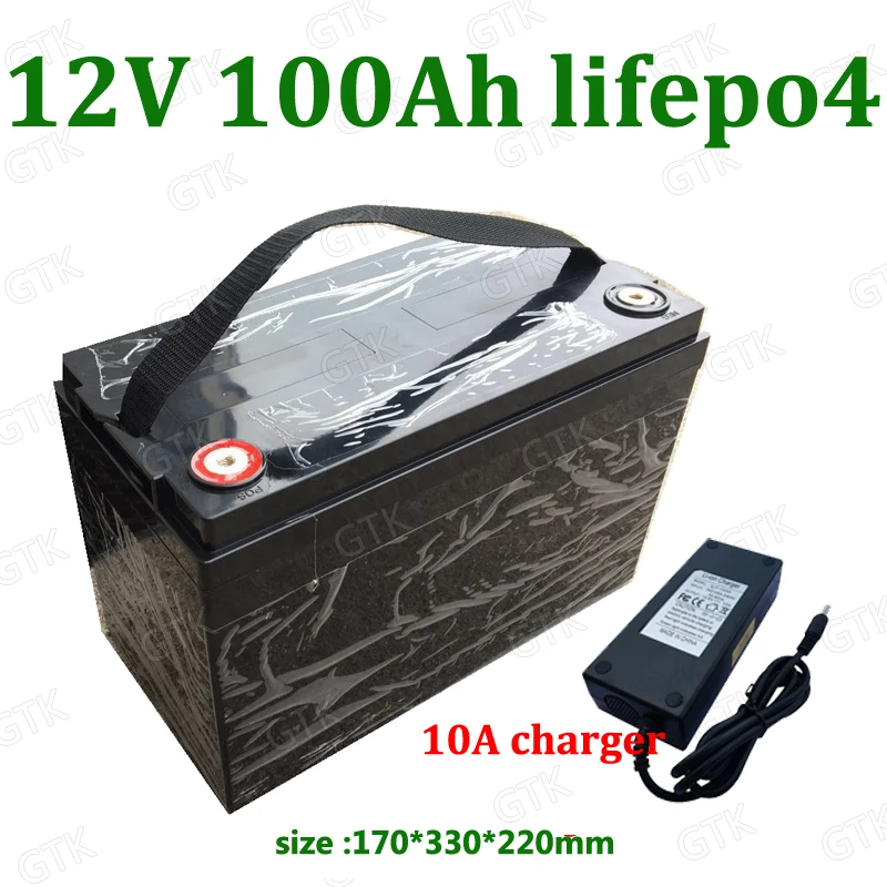 12V 100AH Lifepo4 водонепроницаемый аккумулятор с BMS для гольф тележки Кемперы источник питания EV солнечное хранилище автодомов+ 10А зарядное устройство