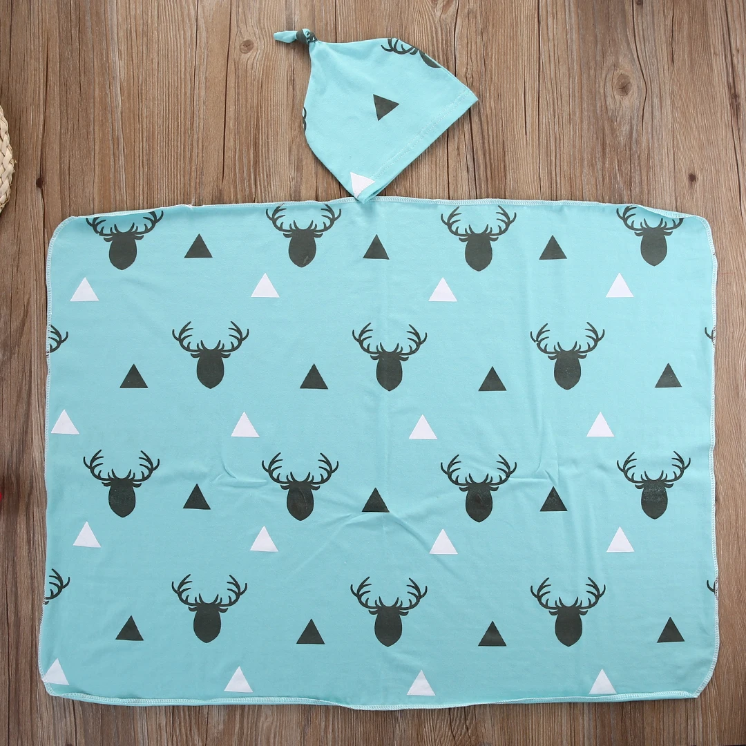 

2Pcs/Set ! Newborn Infant Baby Boy Deer Swaddle Blanket +Hat Boy Coming Home Cotton Bath Towel