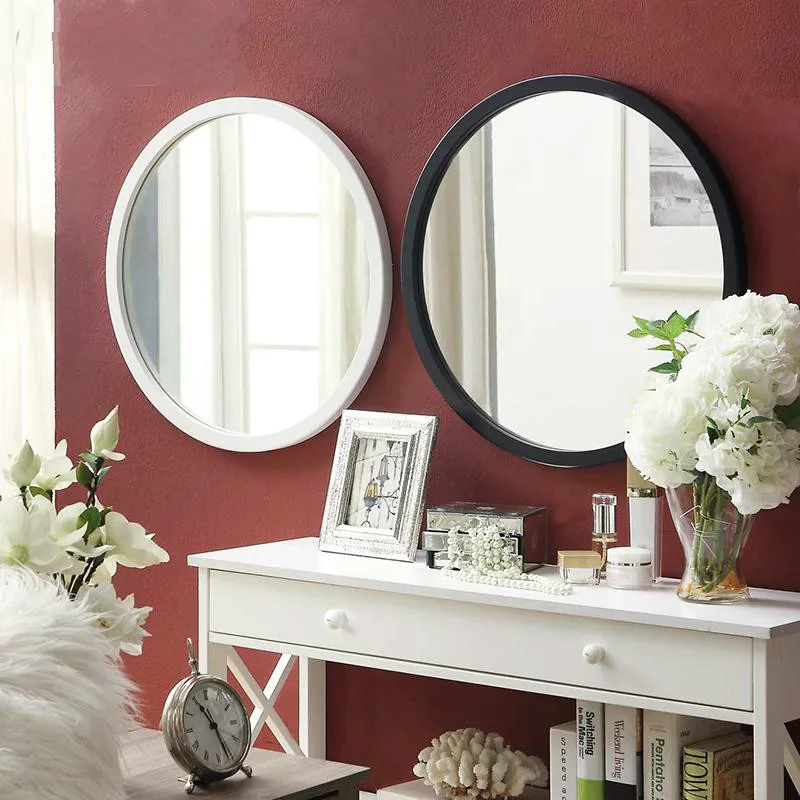 بسيطة خشبية منضدة زينة بمرآة الحائط مرآة لوضع مساحيق التجميل جولة مرآة زينة للحمام الأبيض/الأسود mx5221141