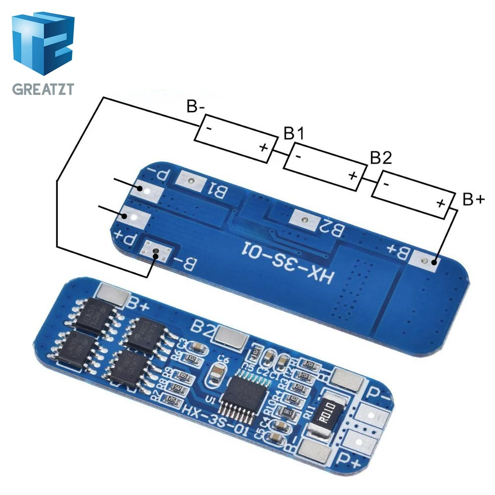 Электрическая плата GREATZT 3S 12V 18650 10A BMS зарядное устройство литий ионный