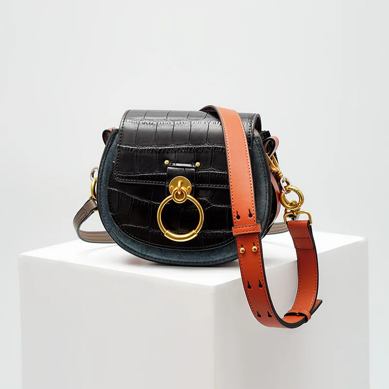 

New Saddle Bag Women Handbag Designer Bags Famous Brand Women Messenger Bags Alligator Genuine Leather Vintage Round Bag
