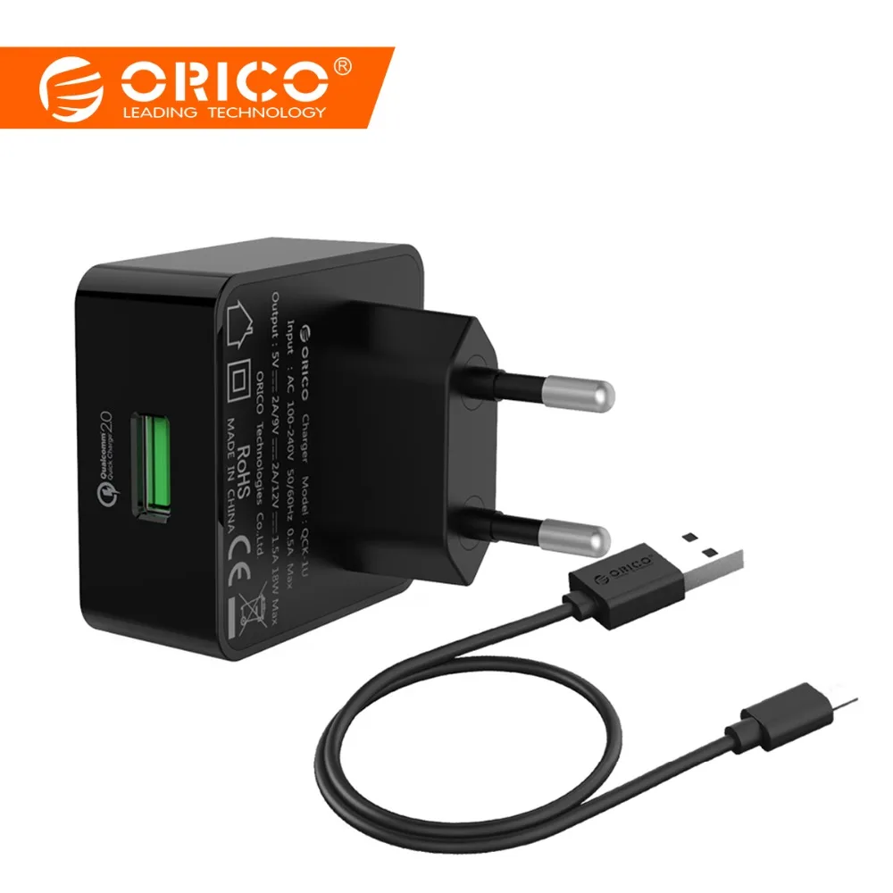 

ORICO QCK Quick Charge with Free Micro USB Cable 1 Port QC 2.0 USB Wall/Desktop Charger for iPhone iPad Samsung Xiaomi More