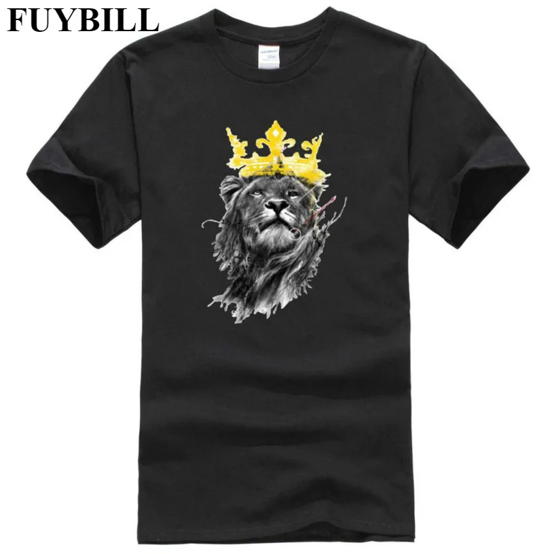

FuyBill Men's Lastest 2018 New Style Fashion Short Sleeve King of Lion Printed T-shirt Funny Tee Shirts Hipster O-neck Cool Tops