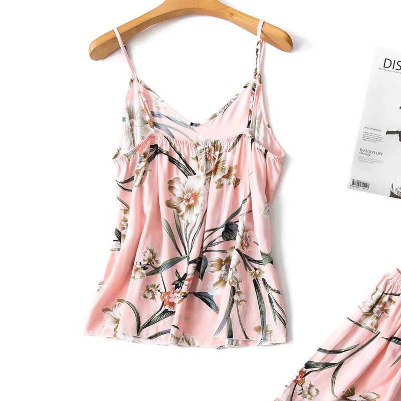 Pajimas for women flower print sleepwear sexy pajama set summer female nightgown ladies v-neck nightwear homewear