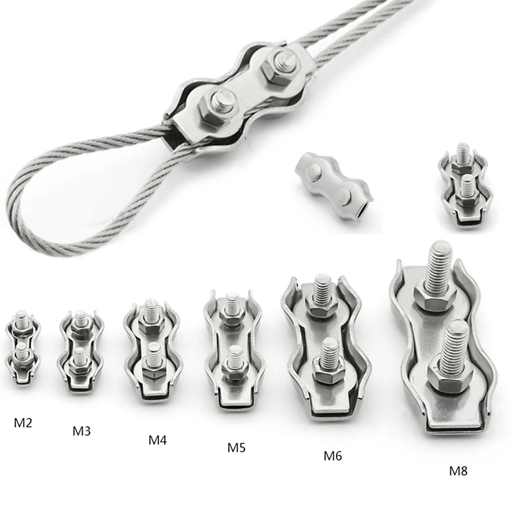 Aexit M3 Stainless Chain & Rope Fittings Steel Duplex 2-Post Wire Rope Clip Cable Clamp Wire Rope Clips 30 Pcs 