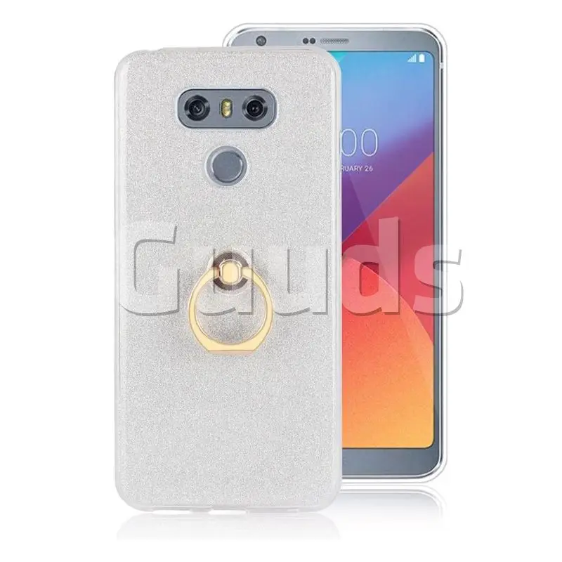 Luxury Soft TPU Glitter Back Ring Cover with 360 Rotate Finger Holder Buckle for LG G6 - White