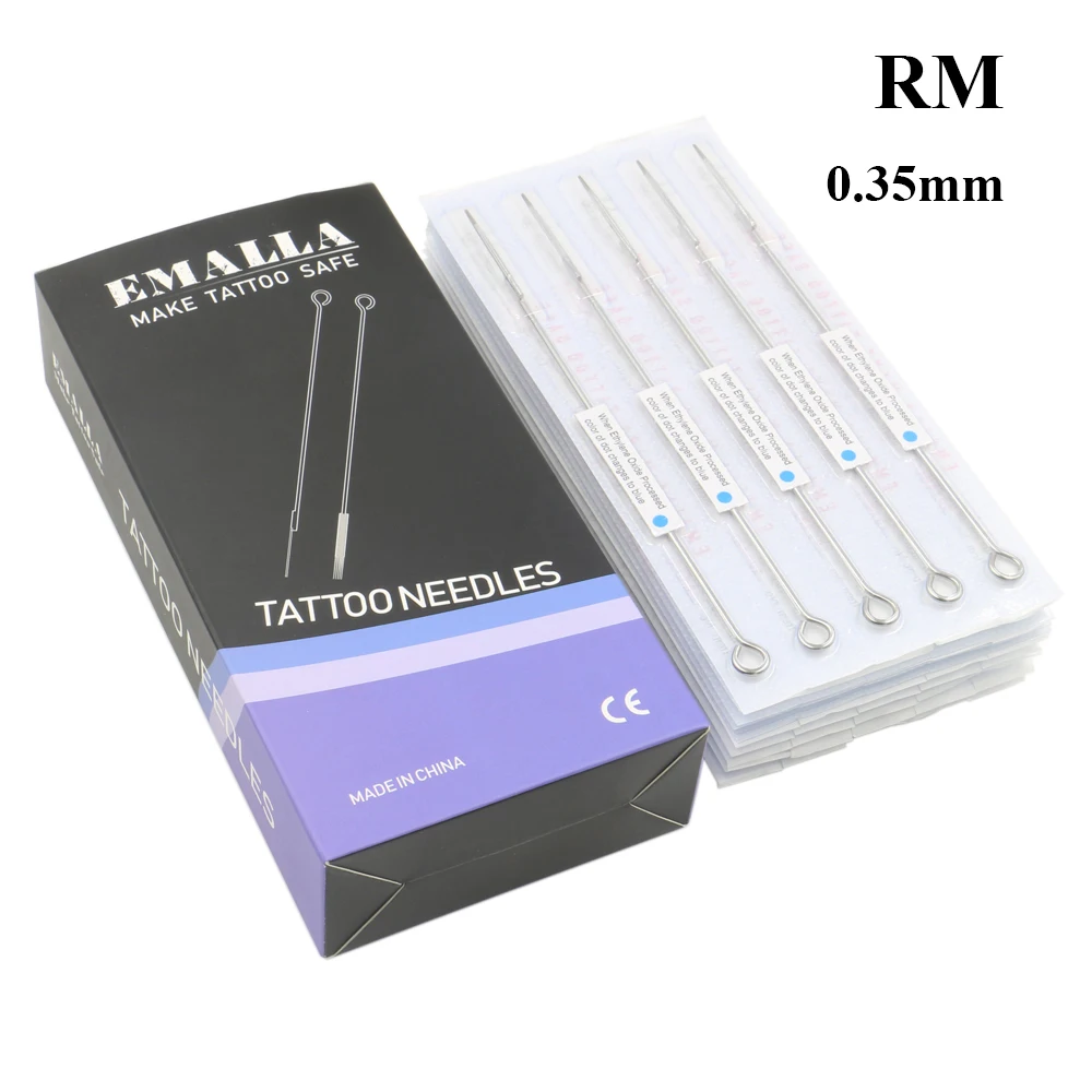 EMALLA 50 шт профессиональные иглы татуировки 5RM 7RM 9RM 11RM 13RM 15RM Размер Одноразовые Ассорти стерильные иглы татуировки 0,35 мм