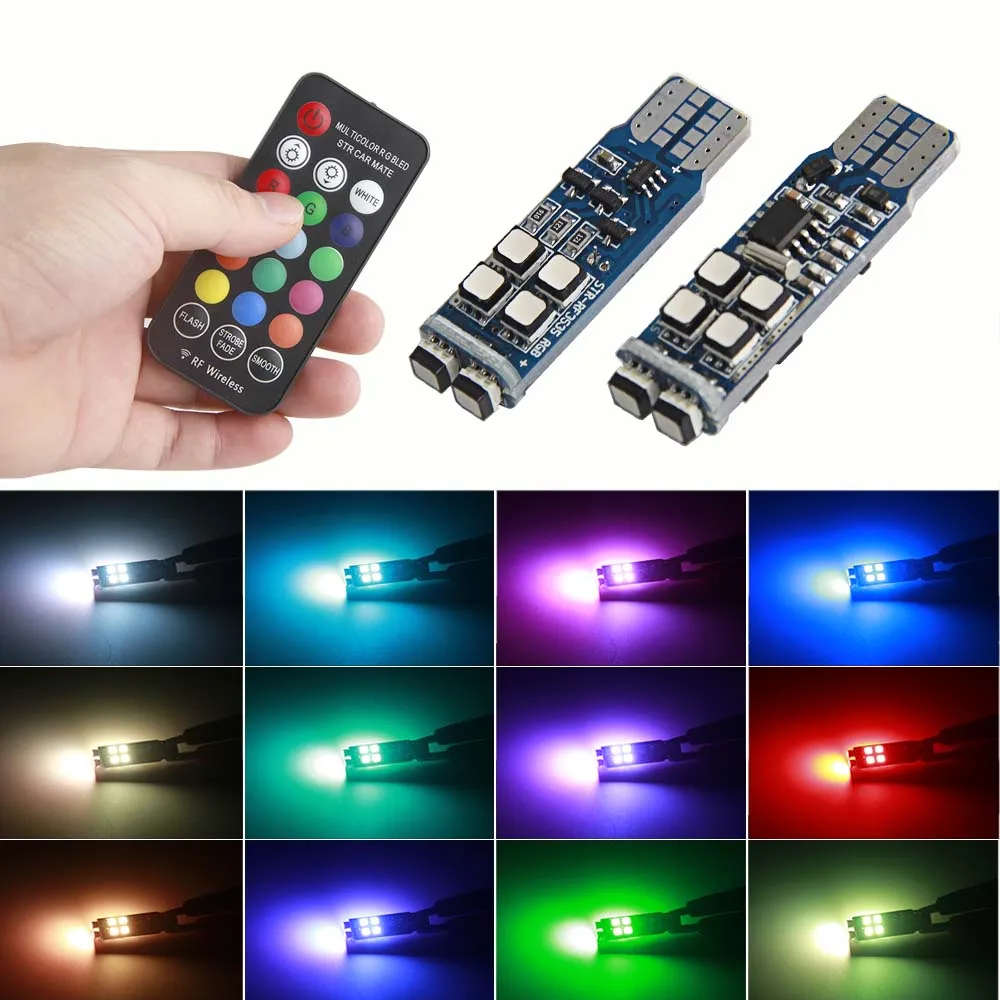 2PCS T10 W5W Remote Control RGB Led Car Lights RGB T10 LED Strobe Light