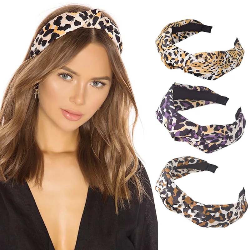 

2019 New Women Girls Hairbands Leopard Cross Knot Wide Headbands Twist Hair Hoop Turban Fashion Hair Accessories