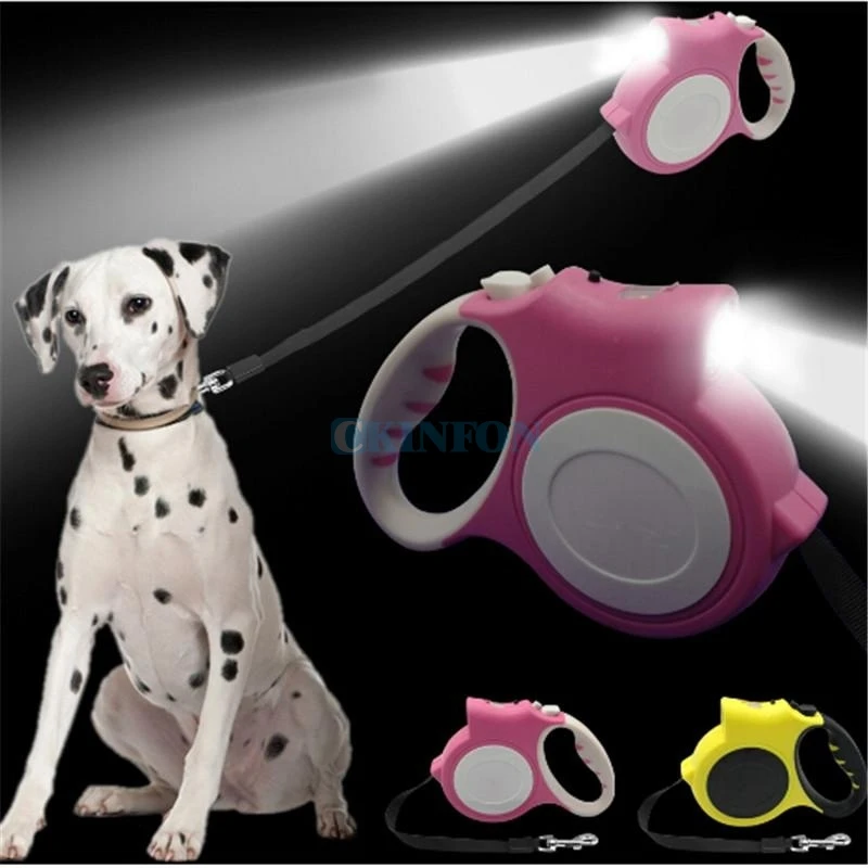 DHL 100PCS Retractable Dog Leash with Light Bright Flashlight Extending