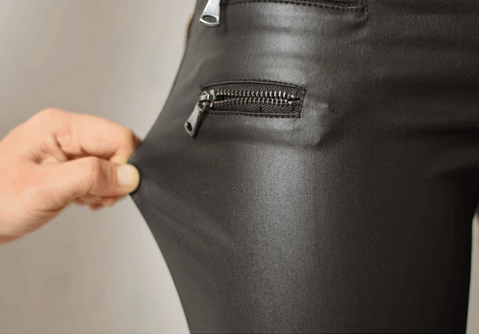 Горячая имитация из искусственной кожи длинные узкие брюки женские Осень Модные Женские Strech тонкий черный искусственная кожа с низкой талией карандаш брюки