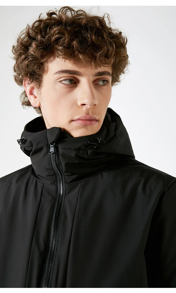 Выбранный с капюшоном Draw String Досуг вниз куртка Новое мужское пальто теплая утка вниз длинная мужская Зимний одежда пальто S | 418412532
