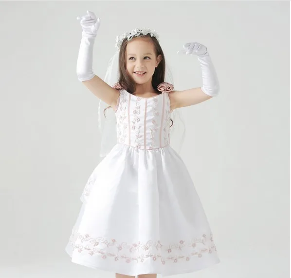Детский студенческий костюм для танцев с цветочным рисунком для девочек, игровой костюм с длинными пальцами, белые перчатки