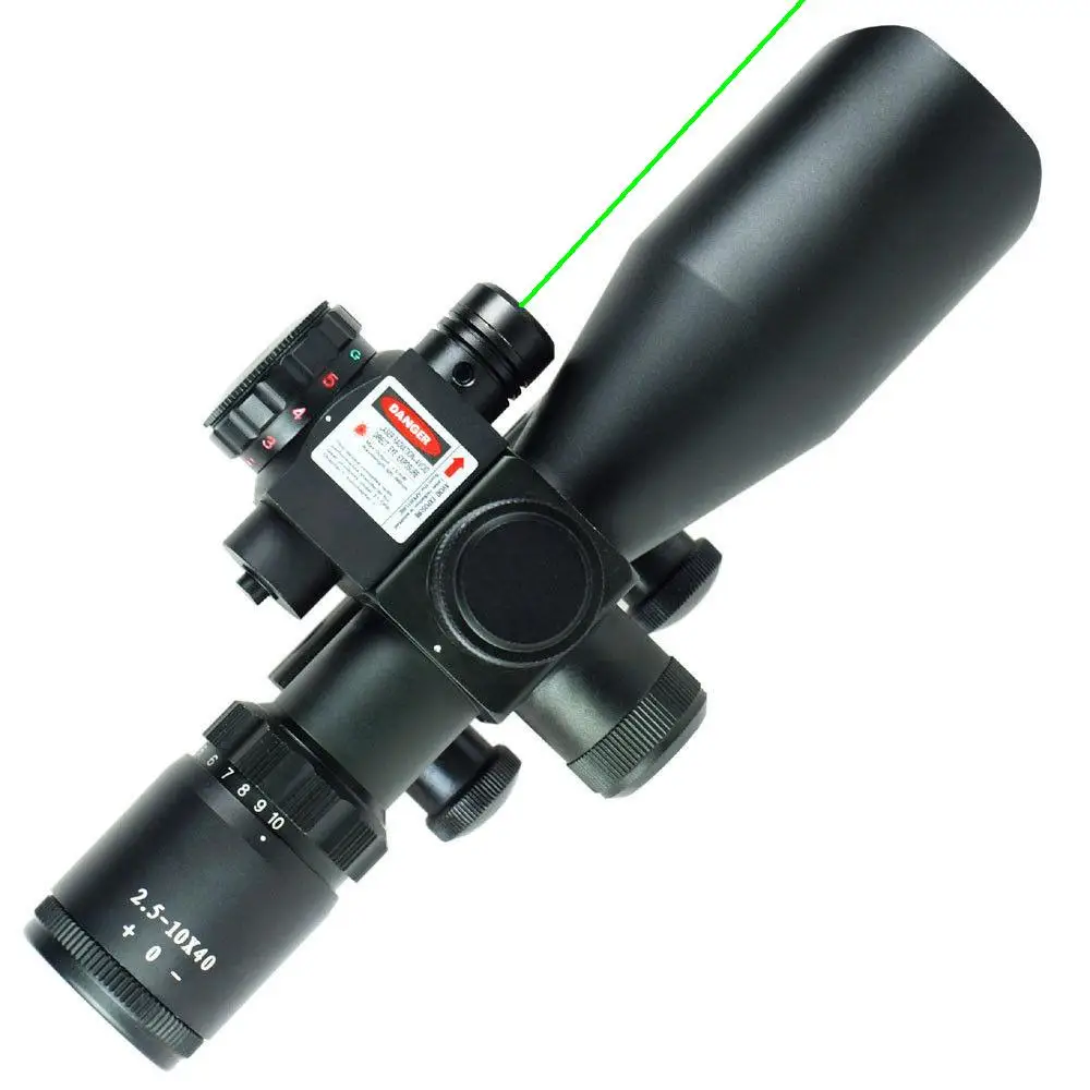 

2.5-10x40 Tactical Hunting Rifle Scope Red/Green Laser Dual illuminated Mil-dot Rail Mount Airsoft Riflescope Telescopic Sight