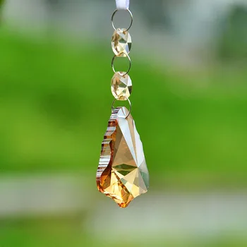 

H&D 5pcs 50mm Champagne Crystal Maple Leaf Shape Chandelier Prisms Hanging Drops Pendants Lamp DIY Parts