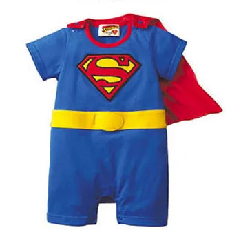 Для маленьких мальчиков комбинезон Супермен с длинным рукавом/короткий рукав комбинезон для детей с красная накидка костюм на Хэллоуин подарок для маленьких мальчиков Одежда для новорожденных - Цвет: Short Sleeve