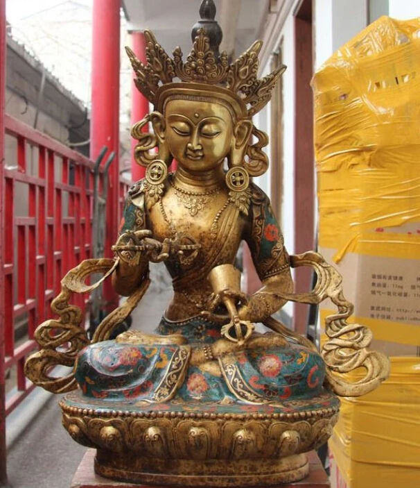 

27" Tibet Buddhism Copper Bronze Cloisonne Goddess Statue