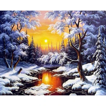 

Diamond Painting Diy Snow scenery 100% Full Diamond Embroidery 5D Cross Stitch Holiday gift