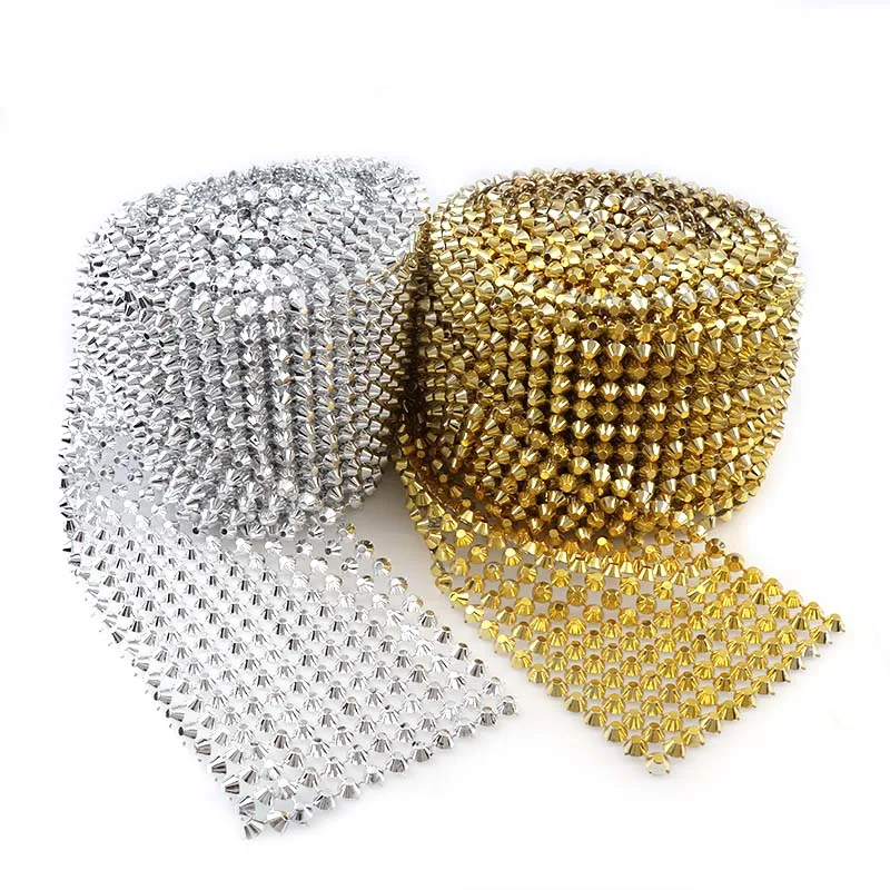 

0.5 Yard 12 Rows 8mm Flatback Bullet Gold/Silver Punk Style Rivet Mesh Trim ABS Plastic Sew On For DIY Craft Jewelry Decoration