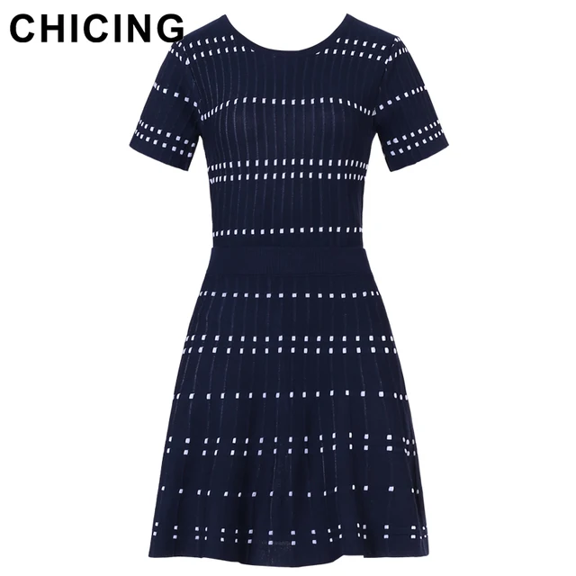 CHICING High Street Knitted Two Pieces Set Square Pattern Striped T-Shirt And Mini Skirt 2018 Ladies Sexy Set Saias A1706027