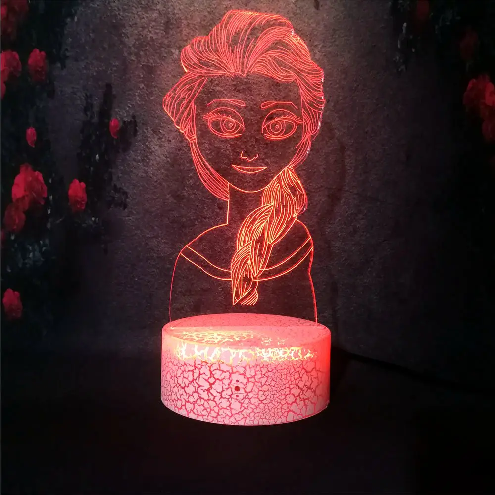 3D LED Crack Night Light Cute Girl Gift Elsa Lava Lamp Snow Queen Figure Lampara Touch Change Bedroom Christmas NewYear Gift DIY