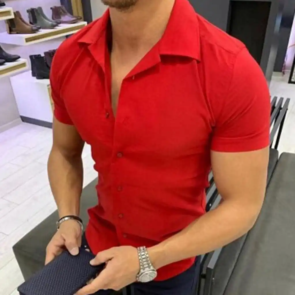 mens slim fit short sleeve button down