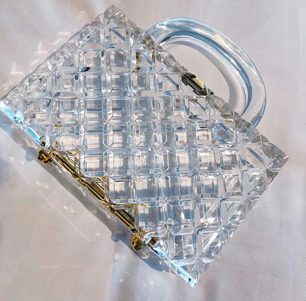 

Transparent totes bag Clear acrylic PVC plastic case box bag women vintage retro evening party handbag 2019 new summer beach bag