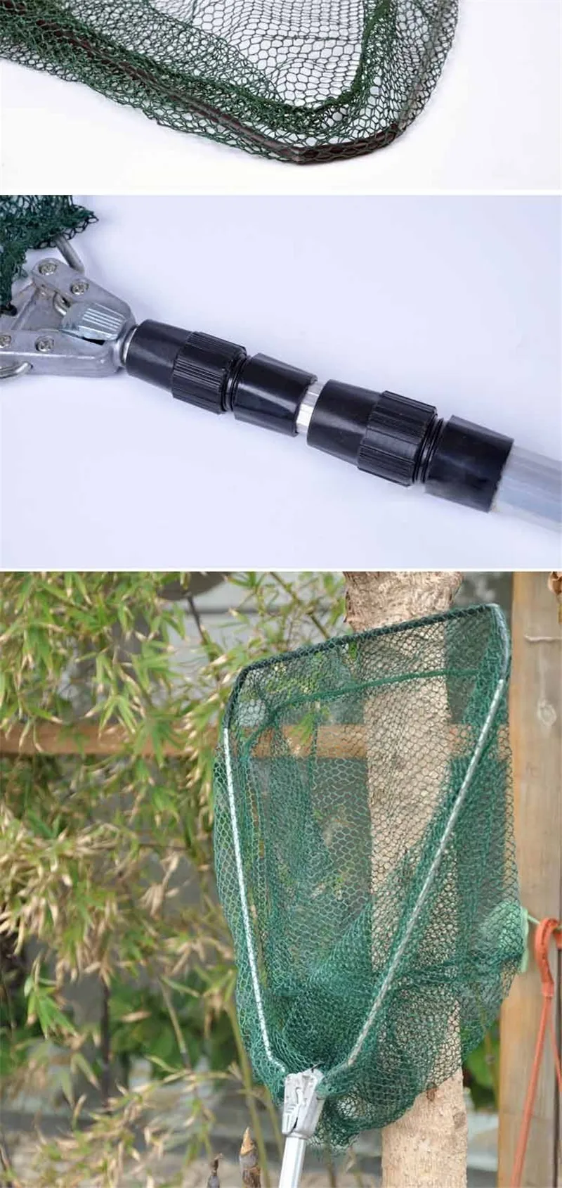 Portable Triangular Brail Folding Fishing Net Landing Net 3 Section Extendable Aluminium Pole Handle 65-173cm Fishing Tackle (6)