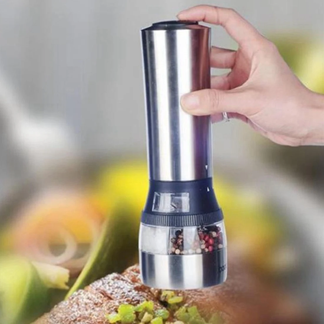 

Kitchen Cooking Tools Stainless Steel 2 IN 1 Electrical Salt And Pepper Mill Premium Salt Shaker Spice Herb Grinder Spice Mill